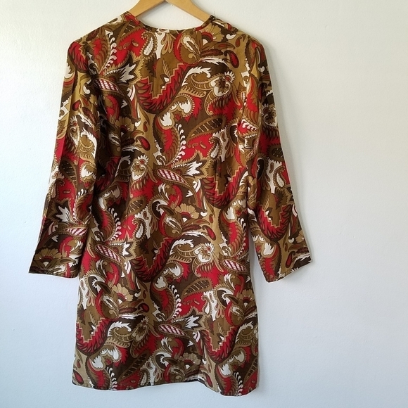 RAJ 100%Silk Paisley Neck Tie Longsleeve Tunic Mini Dress M - Picture 2 of 9